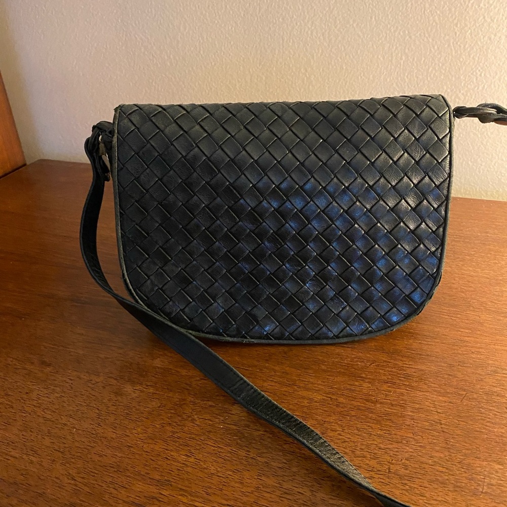 Bottega Veneta Black Leather Crossbody Purse